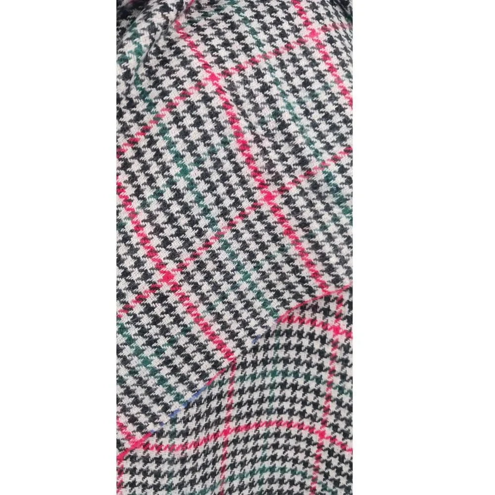 Reversible Plaid Houndstooth Blanket Scarf Fringe Trim Oversized Wrap Scarf